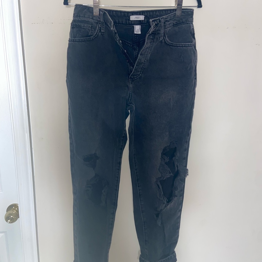 Forever 21 Black Distressed Straight Leg Jeans